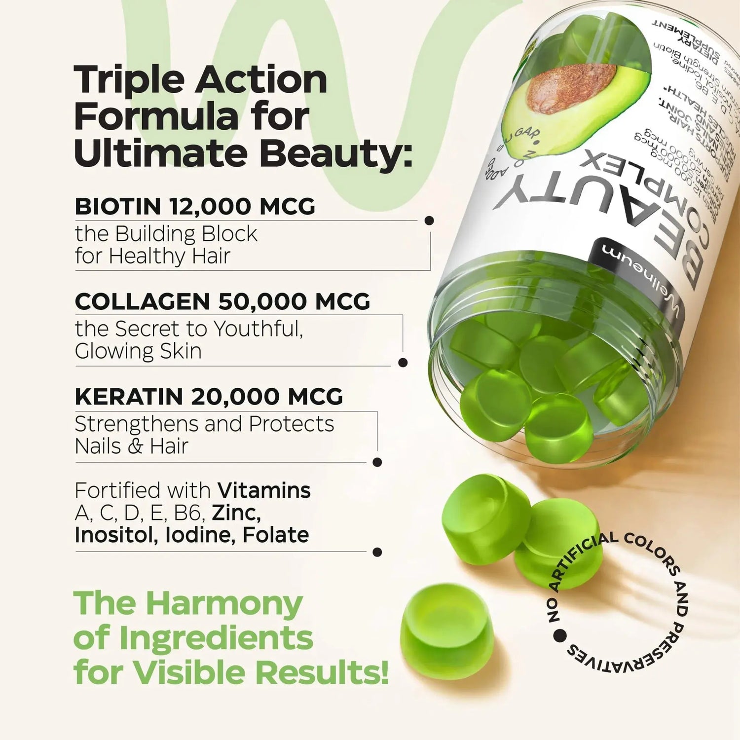 Biotin and Collagen Peptide Gummies for Hair Growth Skin and Nails Wellneum